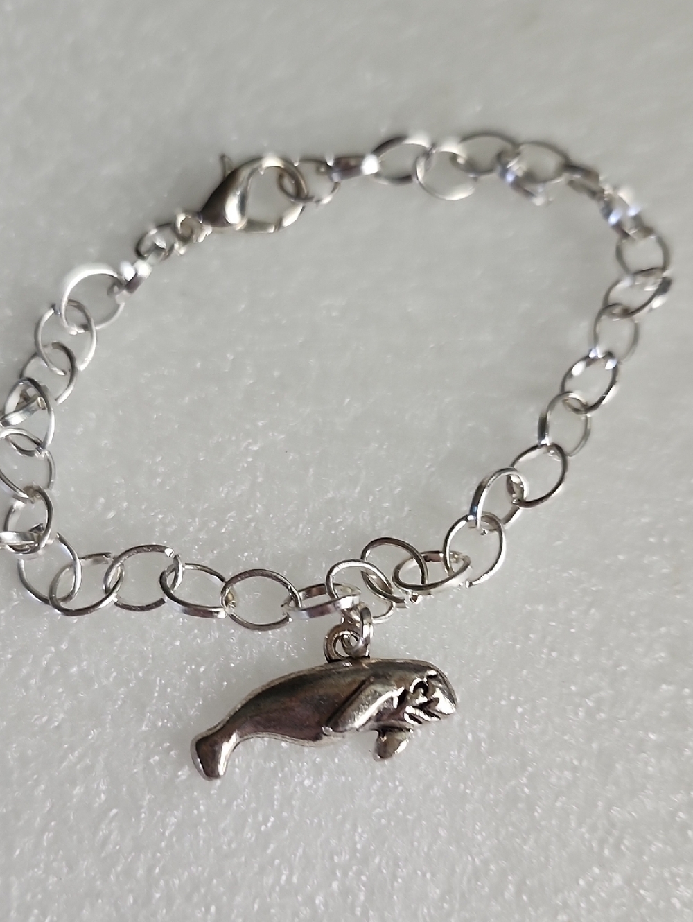 Hand Crafted Silver Manatee Charm Bracelet